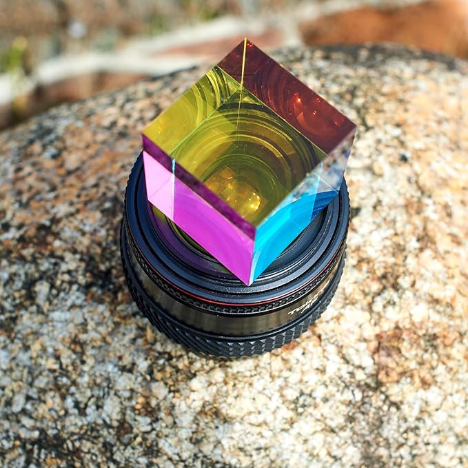 CMY Mixing Color Cube, 60mm (2.36 inch) Colorful Acrylic Glass Cube Prism, Multi-Color Physics Toy and Desktop Decor, 6cm