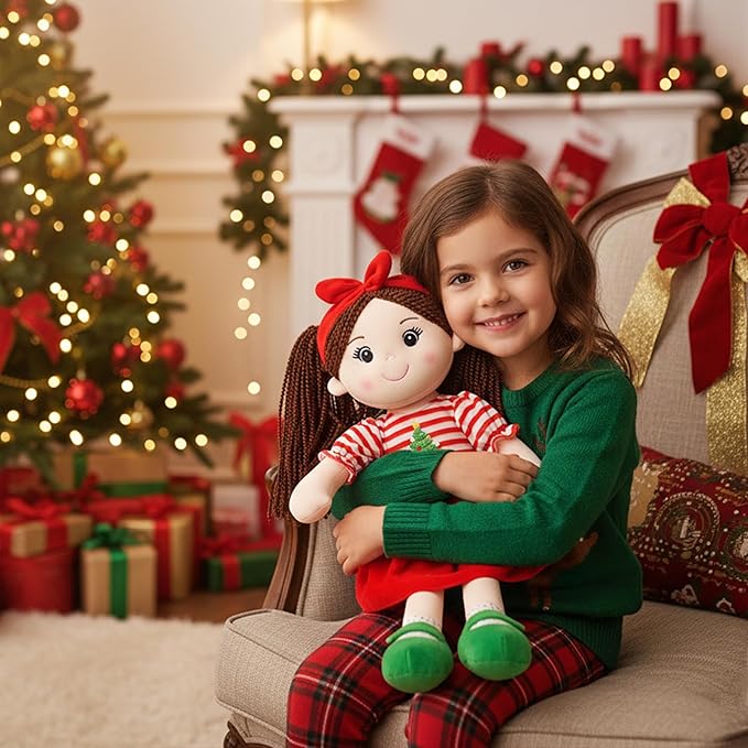 June Garden 14" Snuggle Cuties Nora - Soft Cuddly Plush Doll Gift for Girls - Huggable Rag Doll - Christmas M