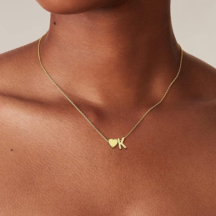 Gold Initial Necklaces for Women Girls - 18K Gold Plated Heart Initial Pendant Necklace Dainty Heart Necklace Tiny Gold Letter Necklace for Women Girls Jewelry Gifts