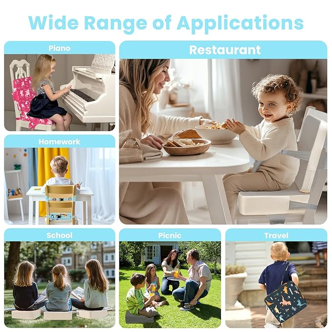 Toddler Booster Seat for Dining Table with Adjustable Straps, Kids Booster Seat for Kitchen Chair with Non-Slip Bottom, Portable Detachable Washable Increasing Cushion (Excavator)