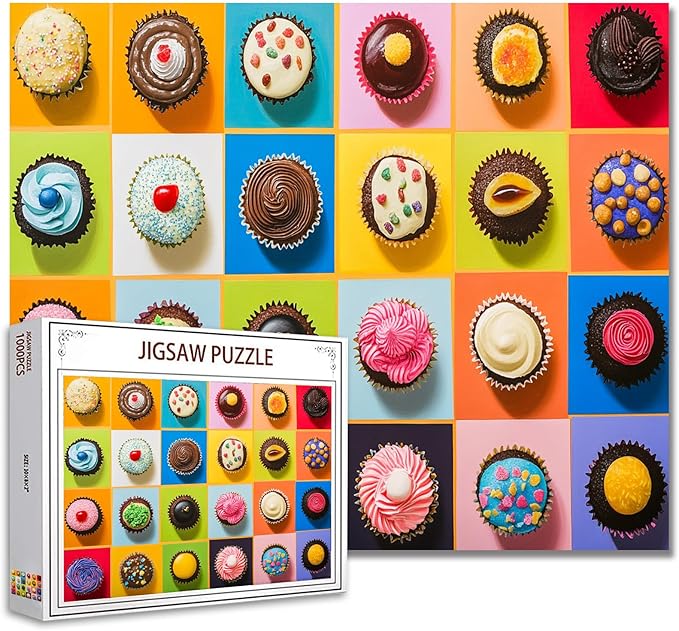 1000 Piece Jigsaw Puzzles for Adults Colorful Cute Cupcakes Jigsaw Puzzle Flower 1000 Pieces Puzzles Game Sweet Donut Dessert Wall Decor DIY Craft Puzzle Different Decorations Cupcakes Art
