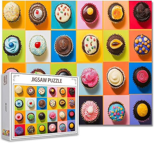 1000 Piece Jigsaw Puzzles for Adults Colorful Cute Cupcakes Jigsaw Puzzle Flower 1000 Pieces Puzzles Game Sweet Donut Dessert Wall Decor DIY Craft Puzzle Different Decorations Cupcakes Art