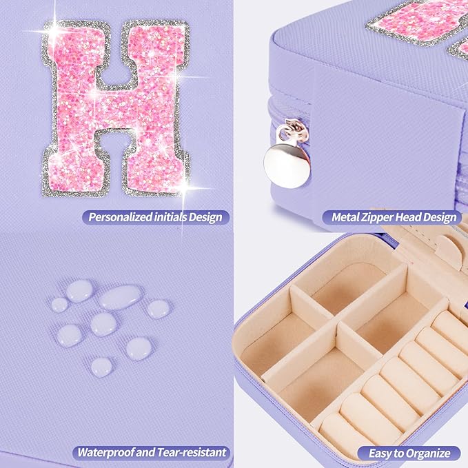 Monogrammed Gifts for Women - Jewelry Case for Women Trendy Jewelry Box Fashion Cute Jewelry Organizers and Storage Aesthetic,Travel Essentials Birthday Gifts for Girls Women | Lavender,H