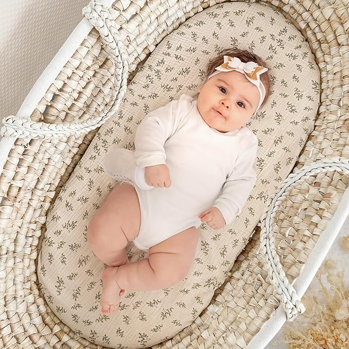 lulumoon Muslin Bassinet Sheets Baby: Cotton Bedside Bassinet Sheets Fitted for Chicco Lullago Anywhere & Baby Bjorn Cradle