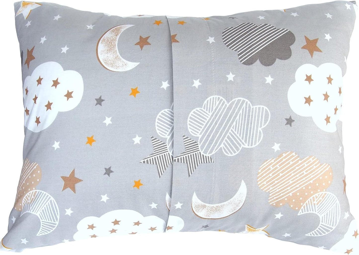 Toddler Pillowcases 13x18 Grey - Cotton Toddler Pillowcase Star Moon, Toddler Star Pillowcase Boy, Mini Travel Pillow Case Cover - Grey Moon Stars
