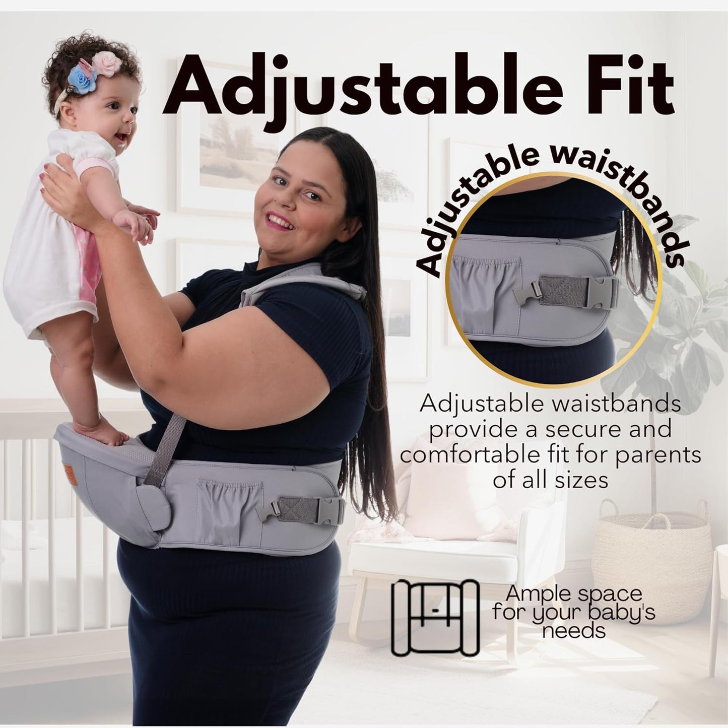 Baby Hip Carrier - Effortless Hands-Free Adjustable Fit Grey Baby Wraps Carrier for Newborns & Toddlers 8-45 lbs - Soft & Breathable Material with 4 Carrying Positions Multi-Pocket
