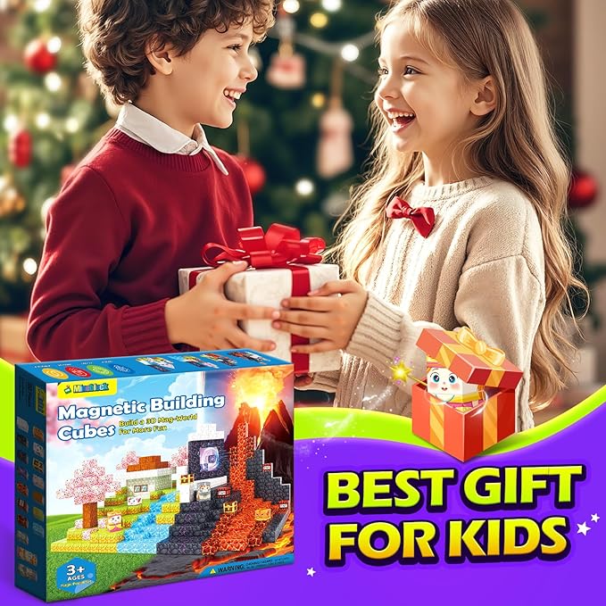 100PCS Magnetic Blocks - 1" Magnetic Building Blocks Toddler Outdoor Toys for Kids Ages 4-8 8-12 Magnet Tiles STEM Sensory Montessori Kids Toys for 3+ Year Old Boys Girls Christmas Birthday Gifts