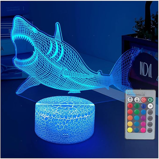 Megalodon Night Light, Nursery Night Lamp for Kids, 16 Color Changing with Dimmable Remote Control, Toy Shark Gifts for Girls Boys Teen Kids Family, Bedroom Shark Theme Decortive