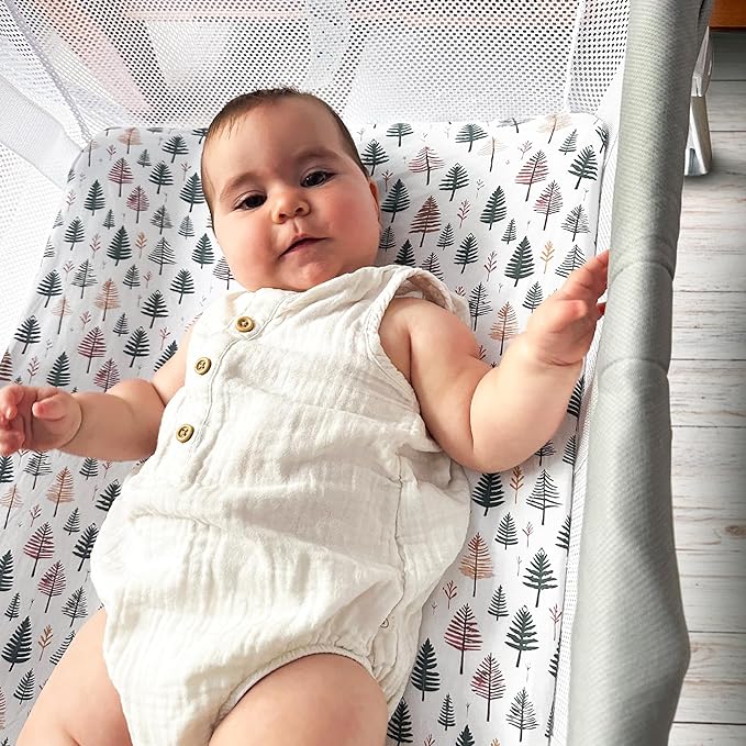 Quiggly Bassinet Sheets for Guava Lotus, 2 Pack Organic Cotton Jersey Knit, Vibrant Forrest Tree Patterns - Fits Travel Crib Mattresses for Boys & Girls (Bassinet, Whispering Woodland)