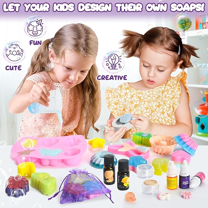 Jcoos Soap Making Kit for Kids, Make Your Own Soap Kit Soap Making Kit Science Kits for Kids, 9 Soap Mold, Soap Base, Scents, Activities Girls Crafts Christmas Gifts