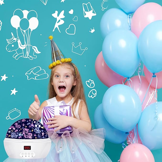 Unicorn Projector Night Light for Girls, Star Lights Projector for Ceiling Kids Bedroom Decor Gifts for 3-6 Year Old Girl Night Light Projector with Timer, Christmas Birthday Gift for Girls