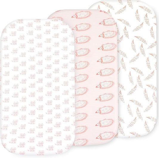 Bassinet Sheets Girl– 3-Pack Soft Fitted Bassinet Sheets, Organic Cotton, Breathable & Cozy, Fits 32x16x4 Inch Rectangle, Oval & Hourglass Mattresses