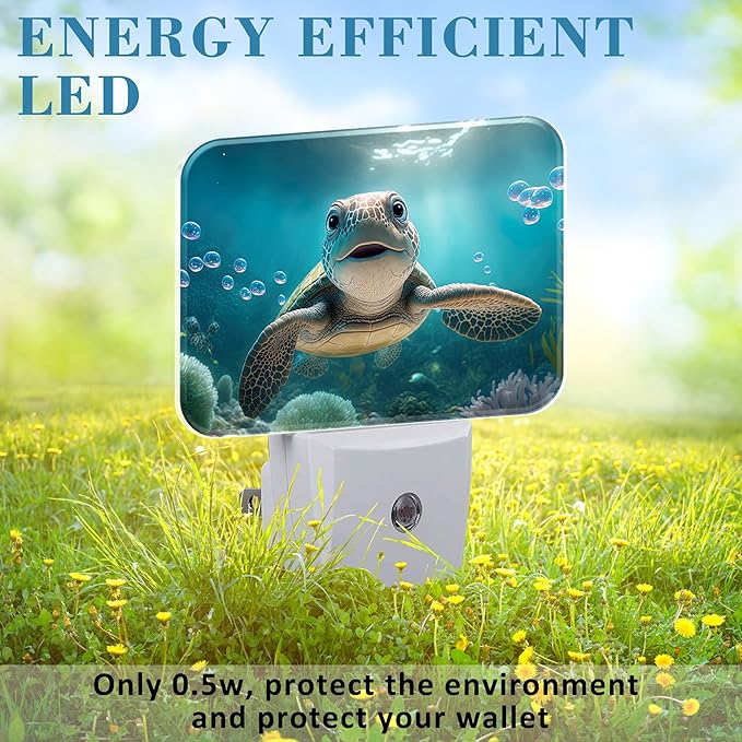 Cute Turtle Under Sea Night Light for Kids, Smiling Turtle LED Night Light Plug into Wall with Dusk to Dawn Sensor for Girls Boys Women Men Bedroom, Hallway, Kitchen, Bathroom, Stairs Decor