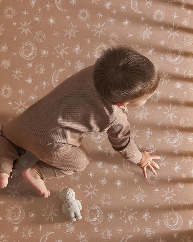 Pack and Play Sheets Fitted 3 Pack, Mini Crib Sheets for Pack N Play Mattress Stretchy Portable Playard Sheets, Soft Breathable White Brown Sun God