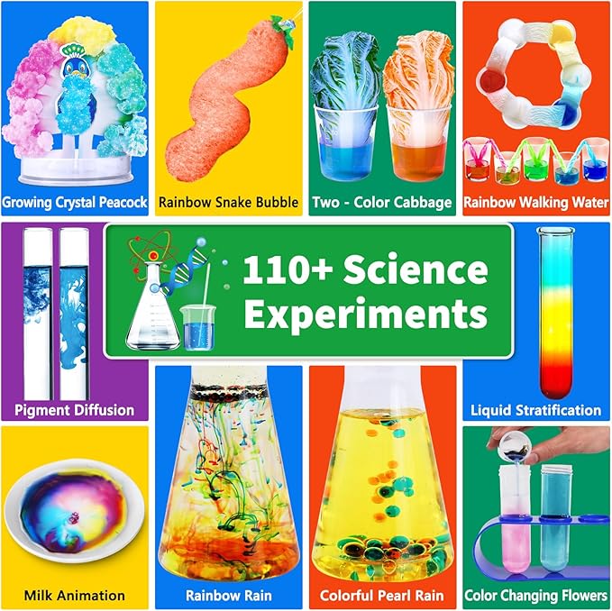 110+ Science Experiments Kits for Kids, Science Projects STEM Activies Toys Gifts for Boys & Girls, Volcano Eruption, Chemistry Set and More Scientist Educational Toys