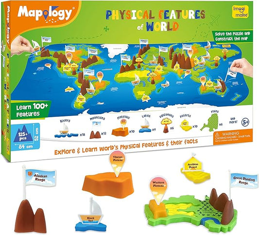 Imagimake Mapology Physical Features | World Map for Kids | 3D Puzzles for Ages 8-10 | Educational Toys for Kids 8-12 | Gifts for Boys & Girls 8-12 | Building Toys Gift for Birthday and Christmas