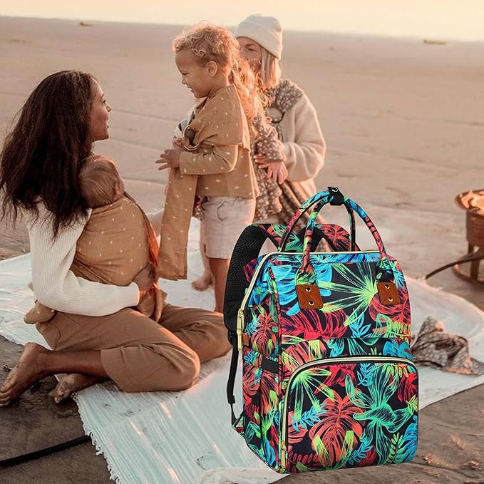 Diaper Bag Backpack Multi-Function Baby Bag With Large Capacity and Insulated Pockets Diaper Backpack Organizer Bag for Mom/Dad, Leaf