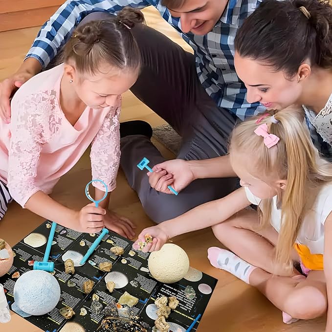 Hiawbon Gemstones Dig Kit, Dig up 6 Planets Find 12 Skulls & 18 Gems Dig Kit, Gem Digging Kit, Planet Space Dig Kit for Christmas Birthday Gifts