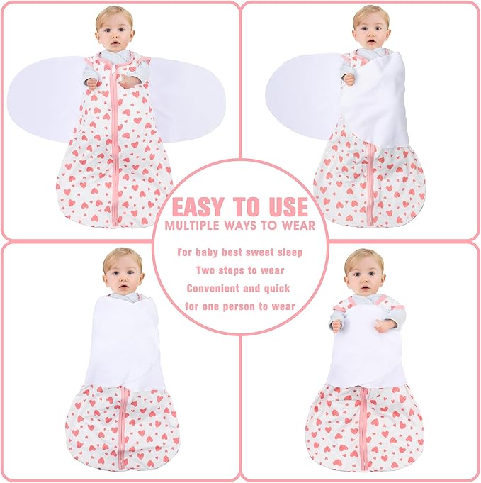 Newborn Sleep Sack Baby Swaddle,6-12 Months,3-Way Adjustable Wearable Blanket,100% Rayon Cotton Swaddling Sleeping Bag，TOG 0.5（Heart&Floral）