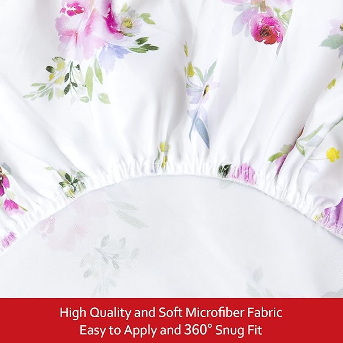 Pack and Play Sheets Girl, 2 Pack Mini Crib Sheets, Stretchy Playard Fitted Sheet, Compatible with Graco Pack n Play, Soft and Breathable Material, Floral