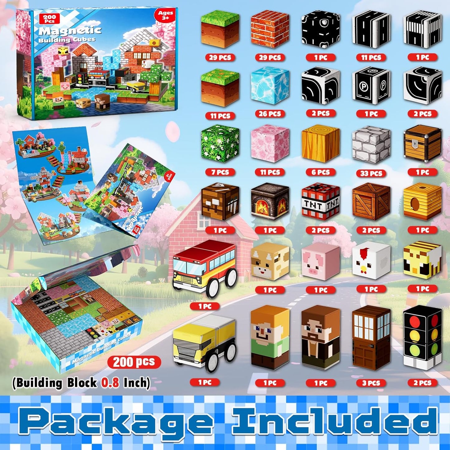 200 PCS Magnetic Blocks - Magnetic Building Blocks Cubes, Magnet Toys for Kids Age 3+, Toy Building Set for Kids, Magnets Stacking Construction Birthday Gifts for Boys Girls Age 4-8, 8-12