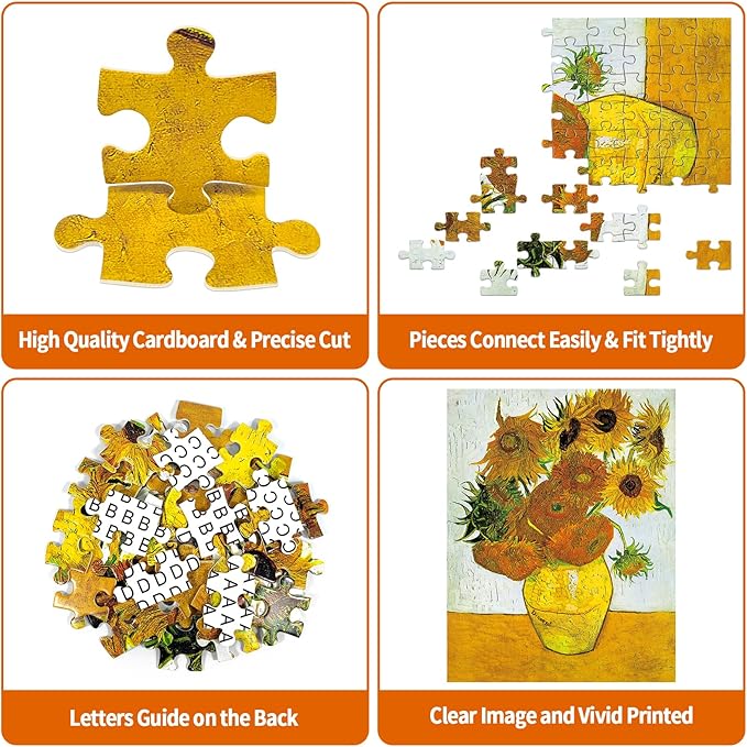 100 Piece Puzzles for Kids Sunflowers by Vincent Van Gogh Puzzle Famous Oil Painting 100 Pieces Puzzles for Adults Seniors Elderly Classic Art Puzzles 100 Piece for Kids Ages 6-10
