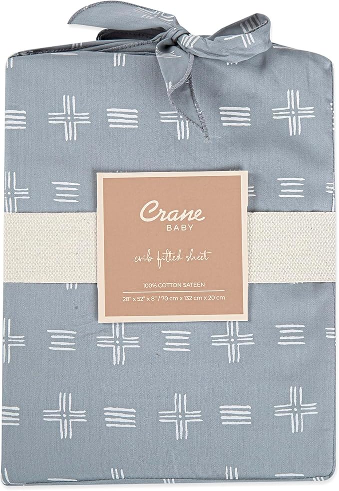 Crane Baby Soft Cotton Crib Mattress Sheet, Fitted Sheet for Cribs and Toddler Beds, Blue River Dash, 28”w x 52”h x 9”d