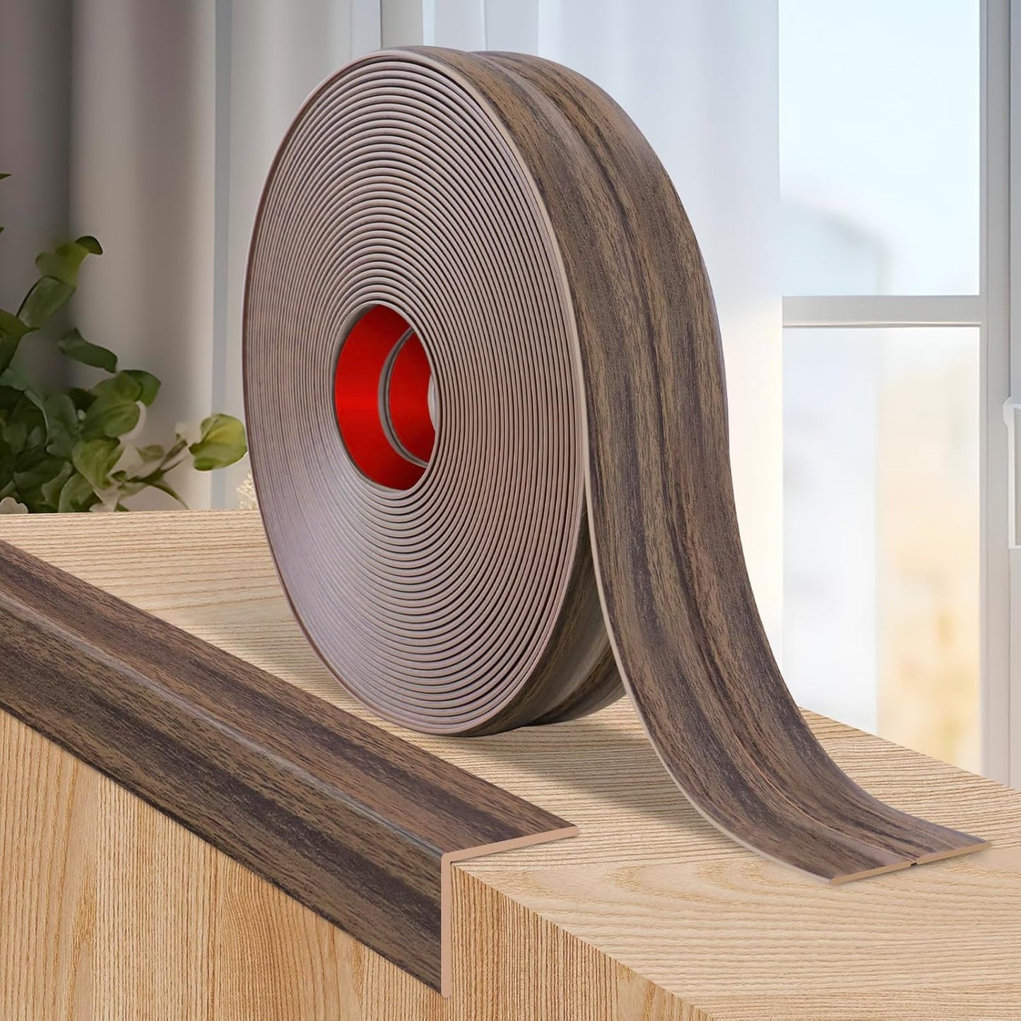 Flexible Wall Corner Protector Moulding Trim Peel and Stick Wall Corner Guards Edge Protector Self Adhesive Molding Trim Strip for Edge Ceiling (Smoked Brown Wood Grain, 0.8 in x 20 Ft)