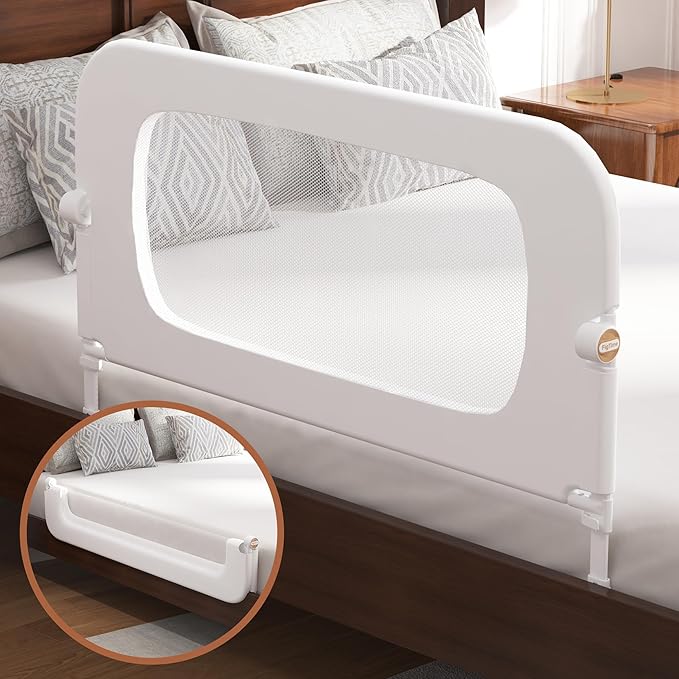 Bed Rail for Toddlers, Baby Bed Rail Guard for Kids, Toddler Bed Rails with Reinforced Anchor Fit, Height Adjustable & Foldable Bed Rail Guard for Twin, Full, Queen & King Beds (White, 32IN)