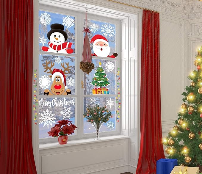 Joy Bang Christmas Window Clings, Christmas Window Stickers Decorations Xmas Snowflake Window Clings Decals Decor Xmas Decorations Indoor