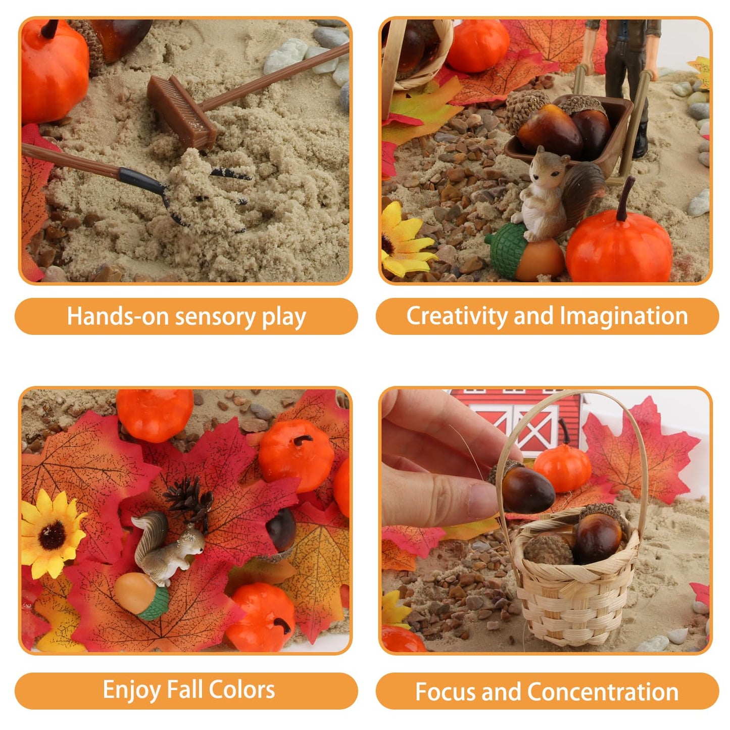 Fall Sensory Bin for Kids, Autumn Leaves Sensory Bin Toys for Preschoolers Fine Motor Toys(Orange)