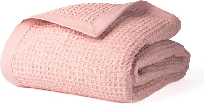 Salt Earth GOTS Certified 100% Organic Cotton Throw Blanket, 55" X 60" Blankets & Throws for Bed, Throw Blanket for Couch,Modern & Cozy Blanket, All Season Waffle Blanket, Soft Blanket (Misty Rose)
