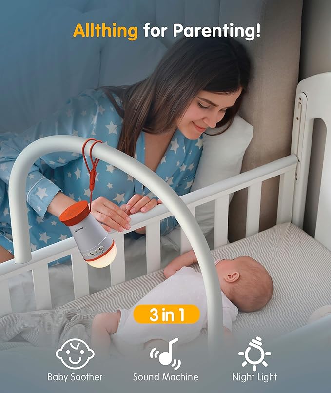 FamiSym Portable Sound Machine for Babies Kids with Night Light - Recharge Battery, 13 Soothing Sounds, Shushing White Noise Machine for Sleeping, Baby Sleep Soother Registry Gift, Baby Shower