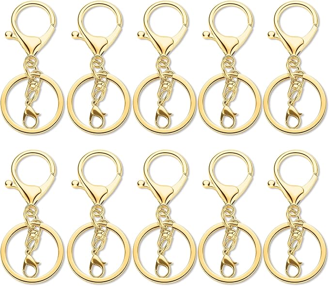 10 Pack a Set Metal Lobster Claw Clasps and Key Rings, Key Chain Accessories, Keychain Making kit for Keys, Art Crafts, Jewelry Making, Gold