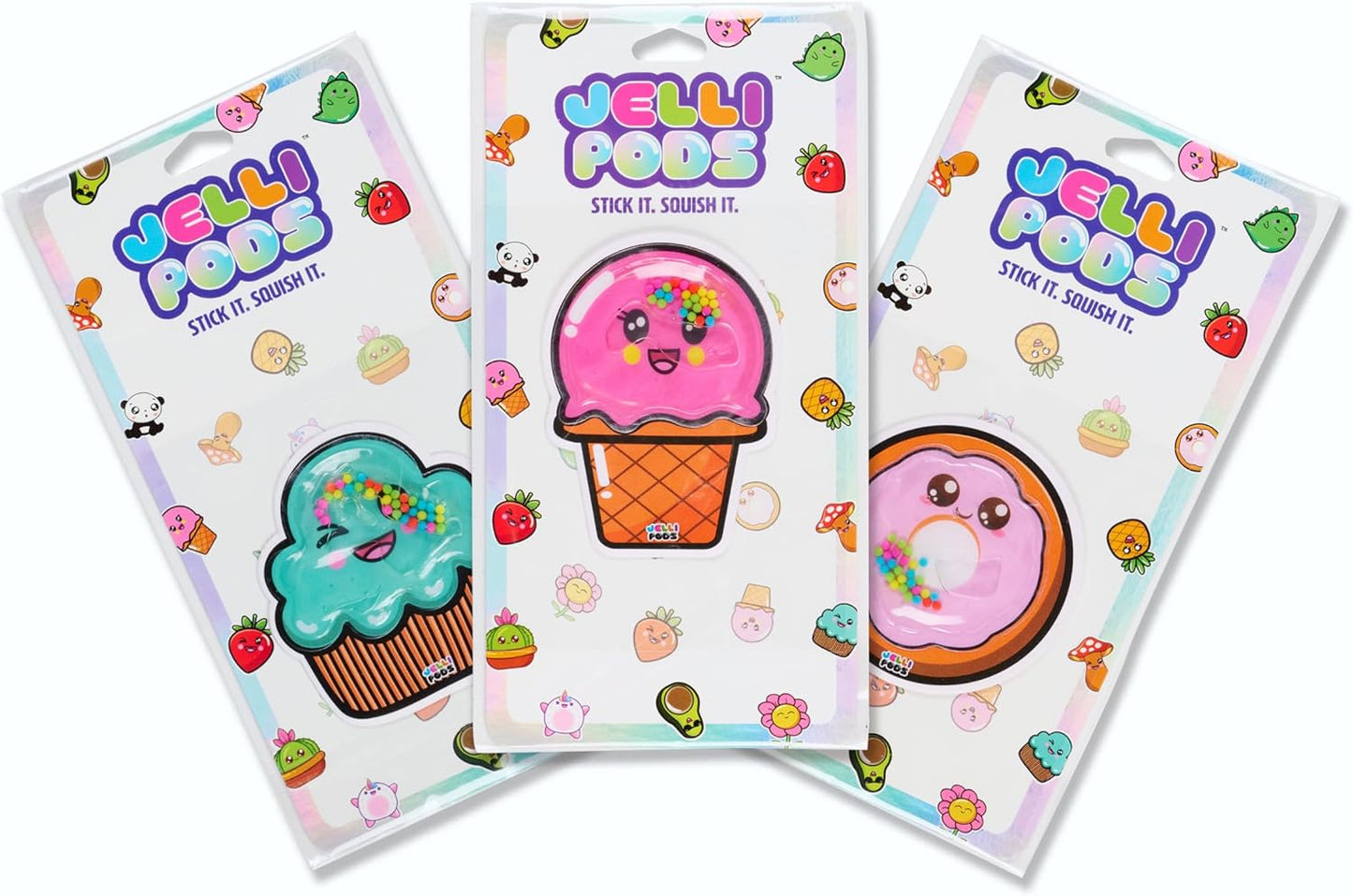 JelliPods - Sweet Treats - Reusable Sticker Bundle - Sensory Toy - Touch and Feel - Classroom Must Have - Tactile Sensory Fidget Activity for Kids - Includes 3 Reusable Puffy Stickers
