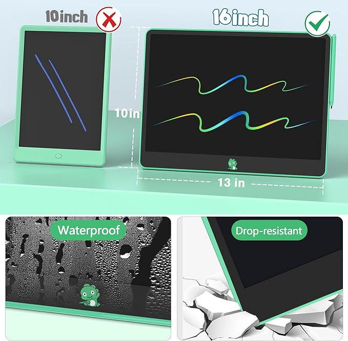 Hockvill LCD Writing Tablet for Kids, Toys for Girls Boys Drawing Pad for 3 4 5 6 7 Year Old Kid, Toddler Doodle Board Christmas Birthday for Children (16 INCH, Green)