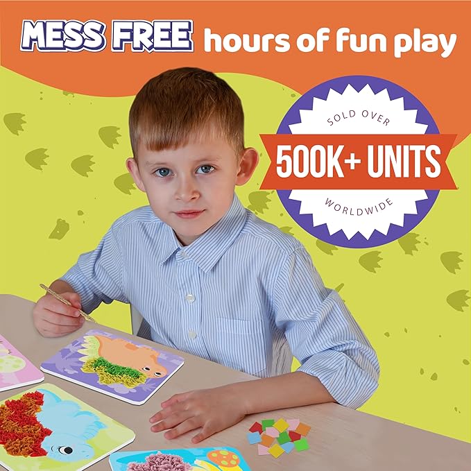 jackinthebox Poke Poke Art – Dinosaurs Theme, Mess-Free Fabric Art and Craft, Flower Pressing Kits, Gift for Kids, Toys for Girls and Boys Ages 4 5 6 7 8