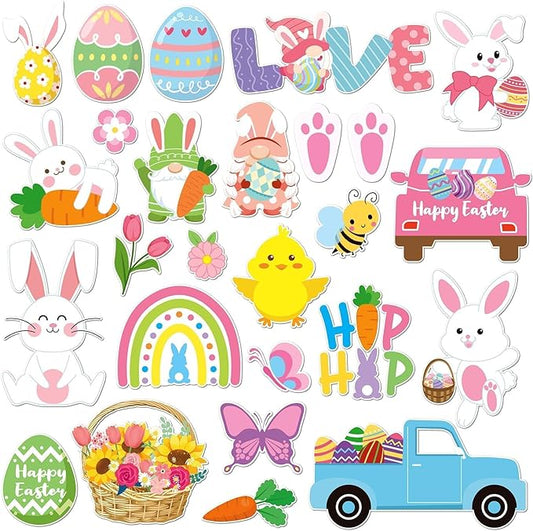 MARFOREVER 25 Pieces Easter Window Gel Clings Happy Easter Rabbit Egg Window Clings Colorful Spring Bunny Sticker Decal for Kids Home Classroom Nursery Shop Glass Decor Display