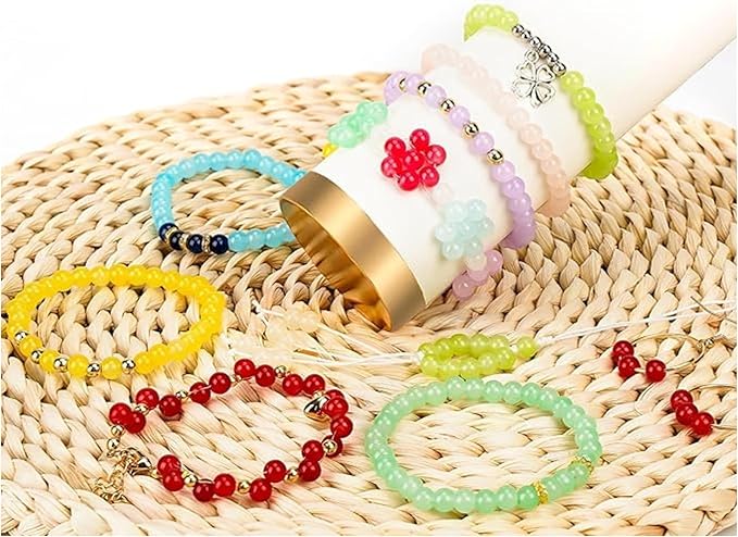 ambitieux DIY Bracelet and Jewelry Making Kit – 350+ Pcs 8mm Glass Beads with Elastic String – Perfect for Handmade Bracelets and Accessories (Crackle Glass) DIY