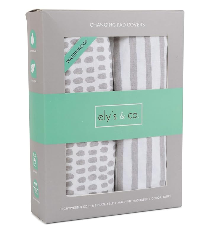 Ely's & Co. Waterproof Changing Pad Covers | Cradles Sheets 2 Pack - 100% Jersey Cotton with Waterproof Liner - Neutral Taupe Grey for Baby Girls and Boys, Newborn Essentials