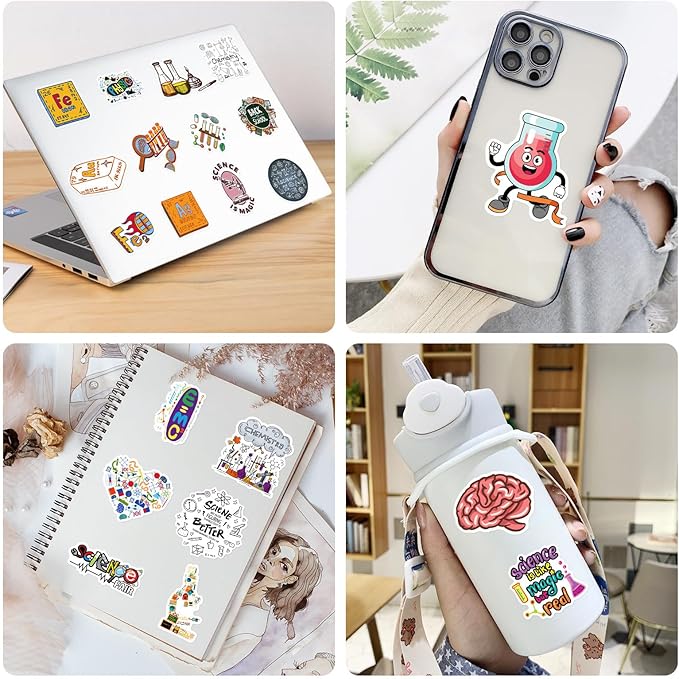 100pcs Science Stickers Pack, Biology Classroom Decor for School Teacher Student Laboratory Sticker Decals for Laptop Water Bottle Notebook Science Party Favors and Decor