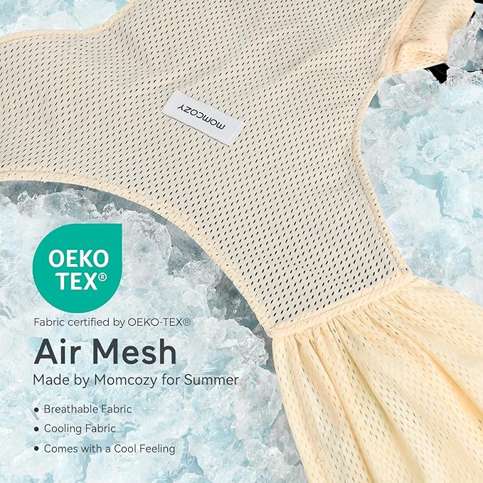 Momcozy Baby Carrier AirMesh - The Perfect Summer Sling for Newborns to Toddler 8-35 lbs - Cooling Fabric Baby Wrap, Lightweight, Ergonomic, and Easy to Wear, Beige