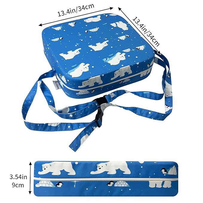 Toddler Booster Seat for Kitchen Chair, 3.5" Oxford Foam Cushion, Non-Slip Base, Adjustable Straps, Portable Dining Booster for Self-Feeding Toddlers at Home or on The Go (Polar Bear)