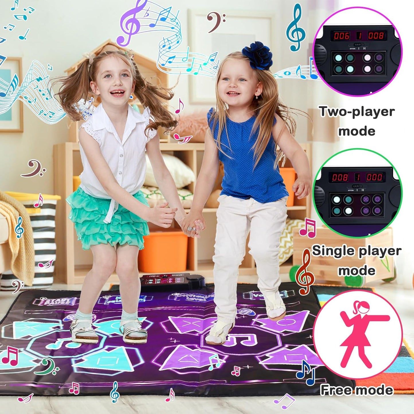 Double Dance Mat Ideas for Dance Challenge Palymat, Optional Single & Double Player Game Modes, Built-in Music, Three Levels of Difficulty Toys Gift for Ages 3-12 (Classic Edition)