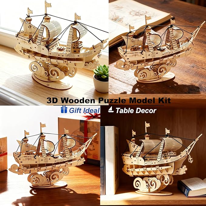 Kaptein 3D Wooden Puzzles for Adults & Teens – DIY Ship Model Kit to Build – Brain Teaser Craft – Birthday Gifts & Desk Decor