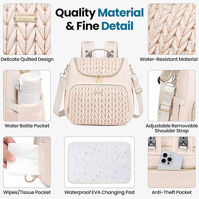 4 in 1 Convertible Diaper Bag Backpack,Waterproof Baby Diaper Bag with Changing Pad,Converts into Baby Tote Bag,Diaper Backpack,Stroller Bag and Crossbody Diaper Bag