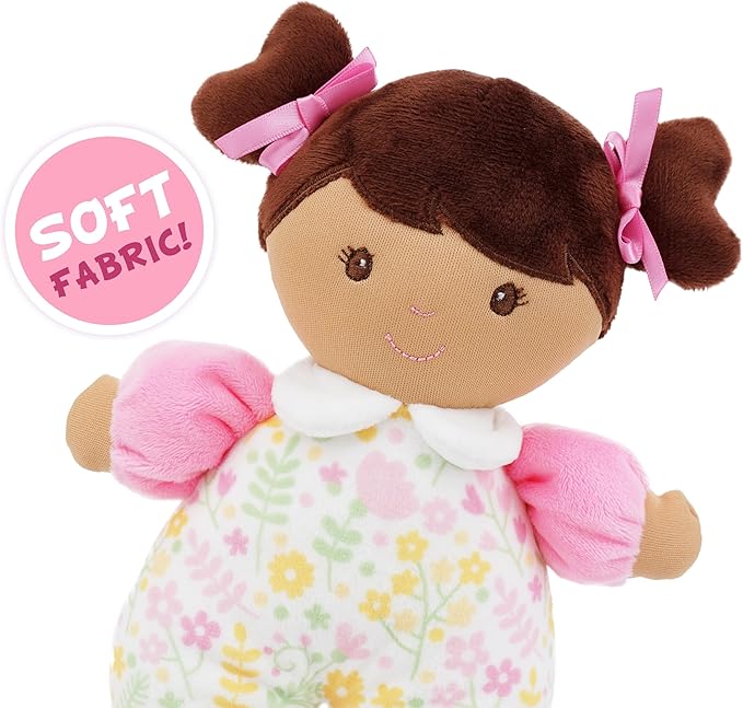 June Garden 9" My First Doll Zuri - Soft Plush Baby Doll - Pink Floral Outfit