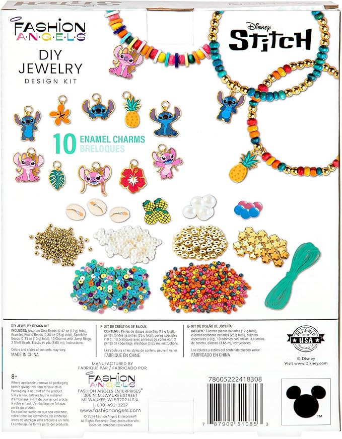 Fashion Angels Disney Stitch Cute & Feisty Jewelry Design Kit - Makes 10+ Charm Bracelets with 10 Enamel Charms, Themed Beads, an Assortment of Metallic and Wooden Beads! Ages 8 and Up