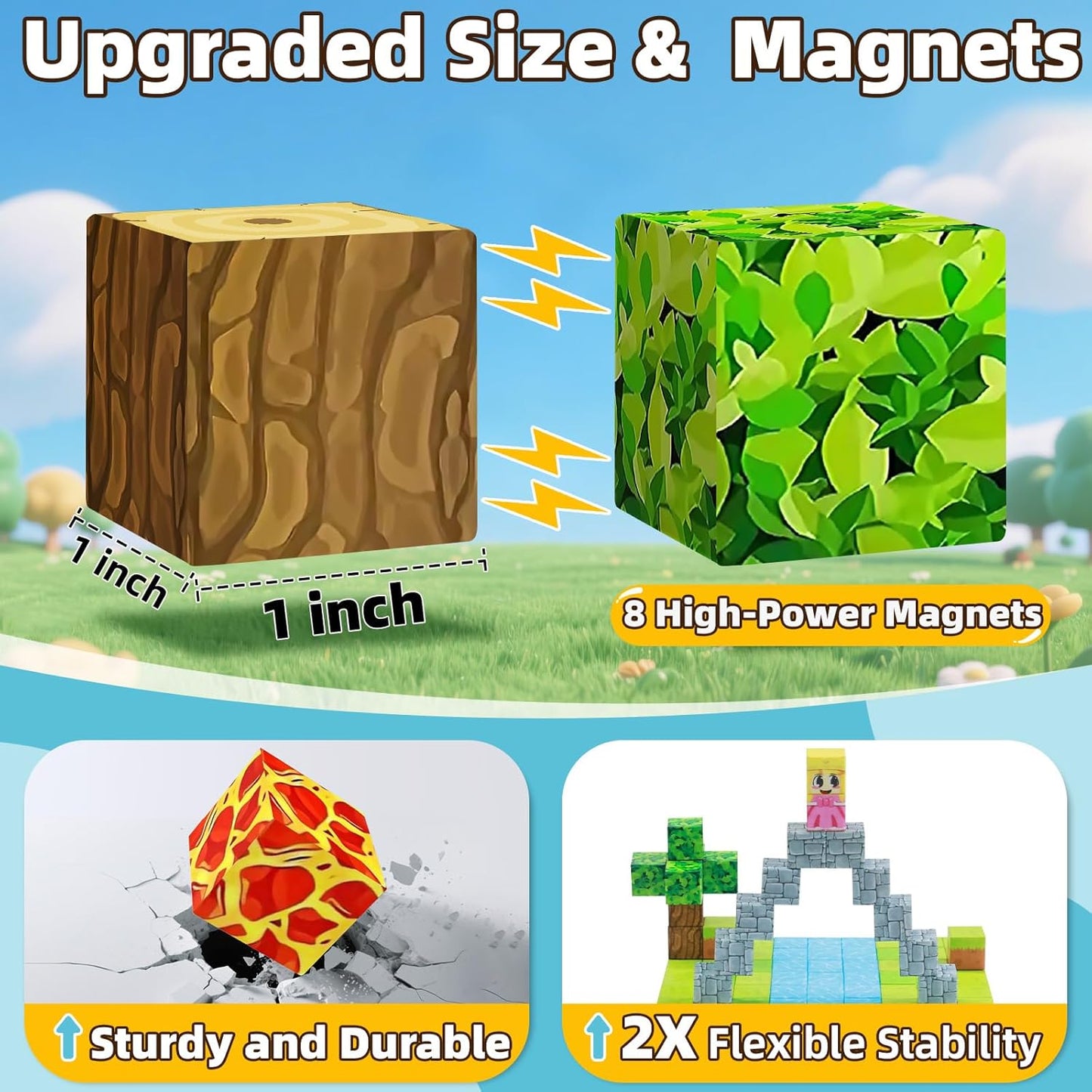 EchoPlan 150PCS Magnetic Blocks, Magnetic Building Blocks, STEM Constructions Magnet Blocks for Boys Girls Age 3 4 5 6 7 8 9 10, Sensory Stacking Toy Christmas Birthday Gifts for Kids, 1" Large Size