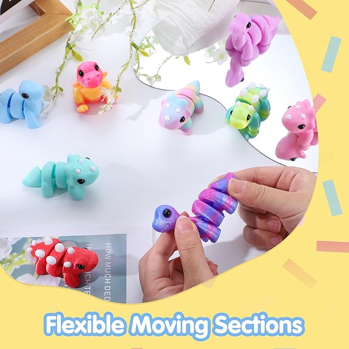 JOYIN 12 Pcs 3D Printed Dinosaur Animals Set, Mini Animals 3D Printed Toys - Cute Articulated Flexible Figurines Fidget Toys for Party Favors Birthday Gifts Desk Pets Office Home Decor